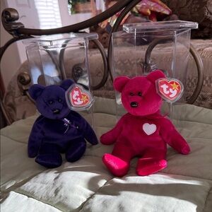 Vintage Ty Beanie Babies Princess Diana and Valentina with cases